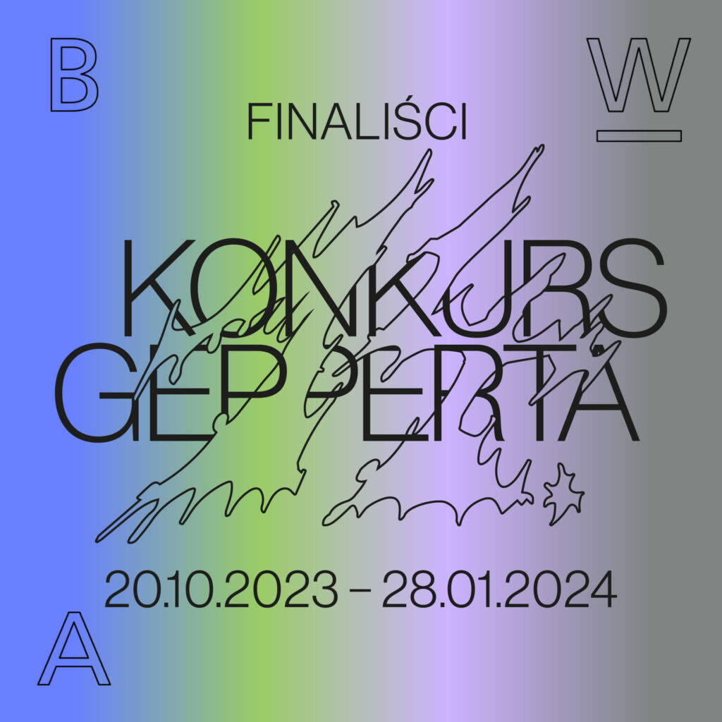 Grafika promująca 14. edycję Konkursu Gepperta z napisem "finaliści" i logiem Konkursu. Napisy na gradiencie w zimnych kolorach.