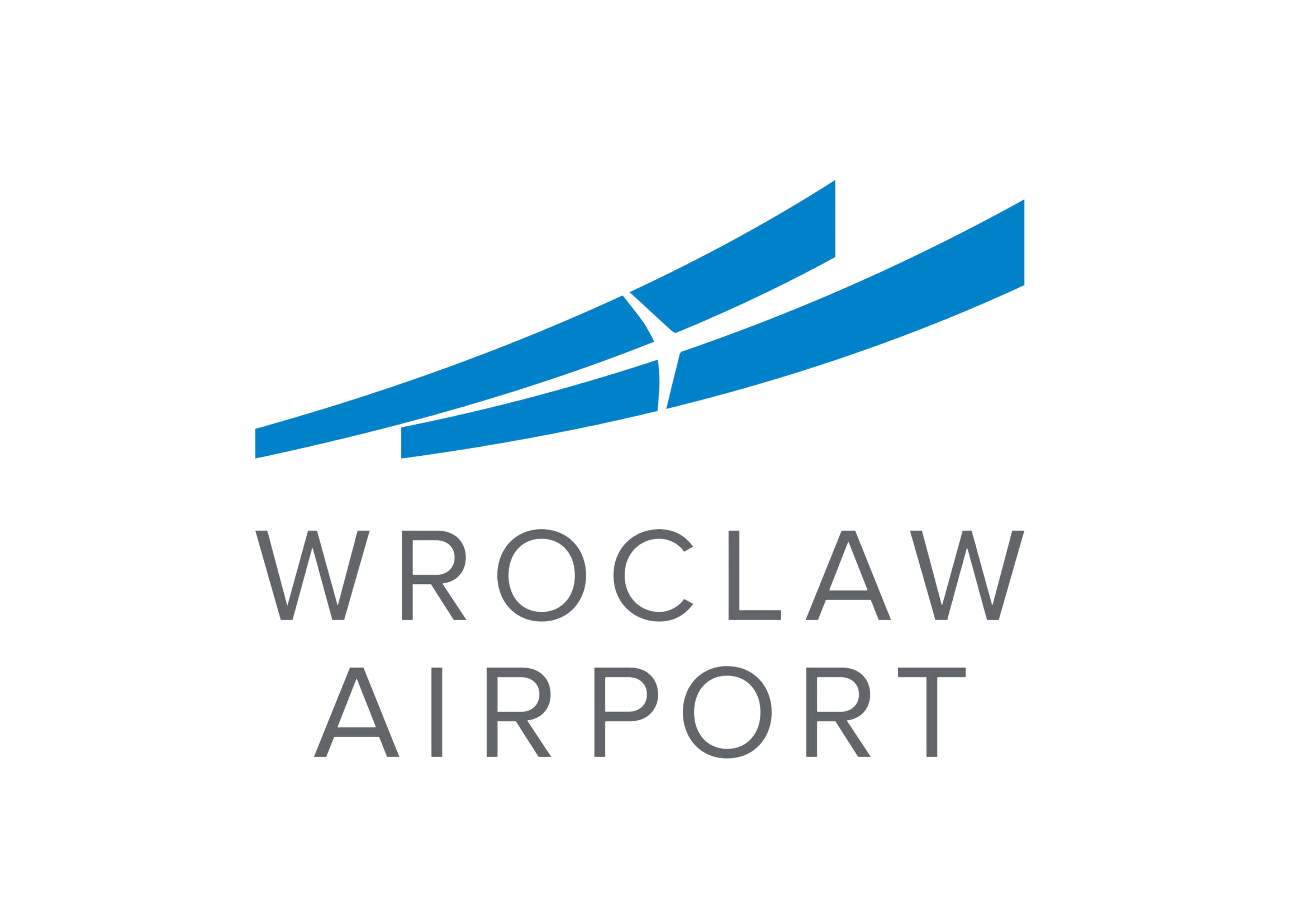 Logo lotniska we Wrocławiu na czarnym tle.