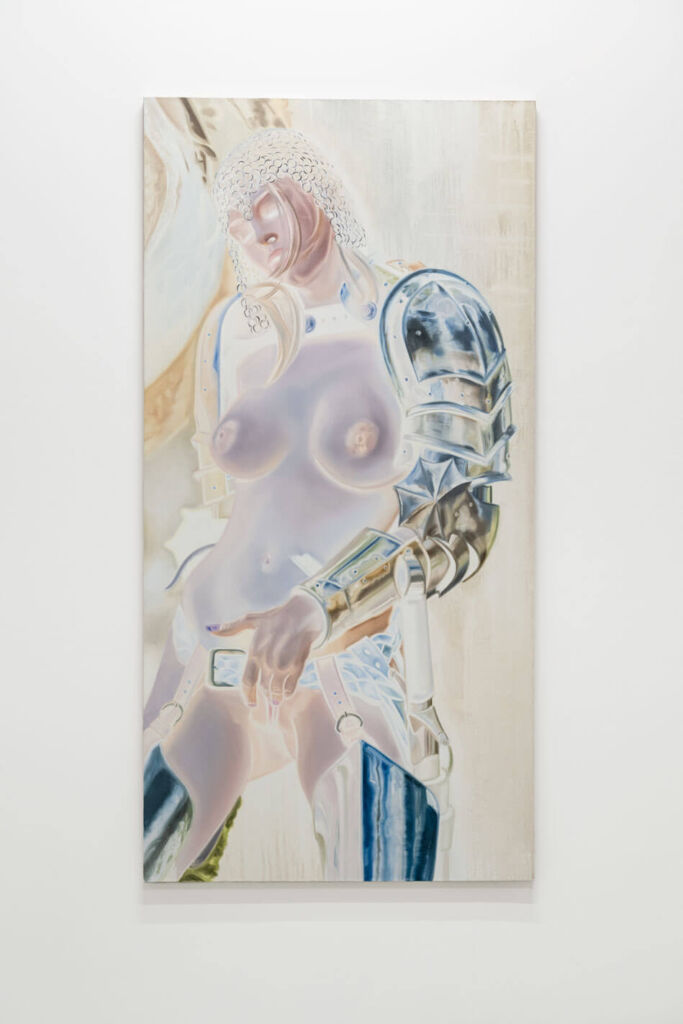 Malowidło przedstawiające nagą kobietę trzymającą miecz.