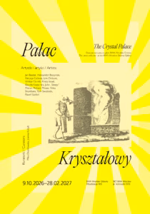 plakat przedstawiający pałac kryształowy na żółtym tle