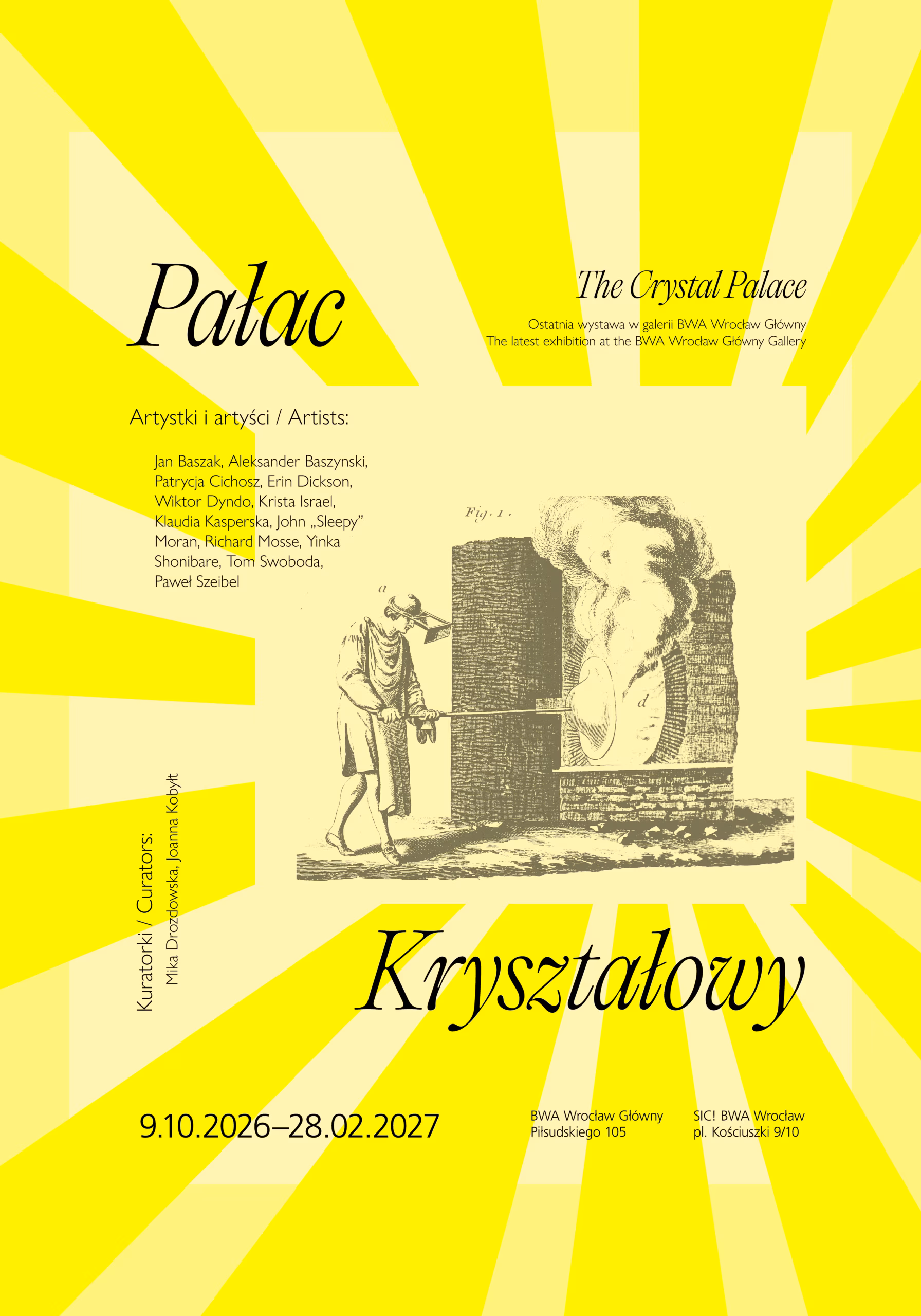 plakat przedstawiający pałac kryształowy na żółtym tle